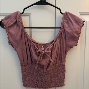 Me to We Dusty Rose Crop Top with Ruffle Sleeves